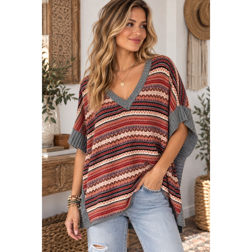 NWT Freshman Forever Macys Poncho Boho Bohemian Sweater Size Small #226